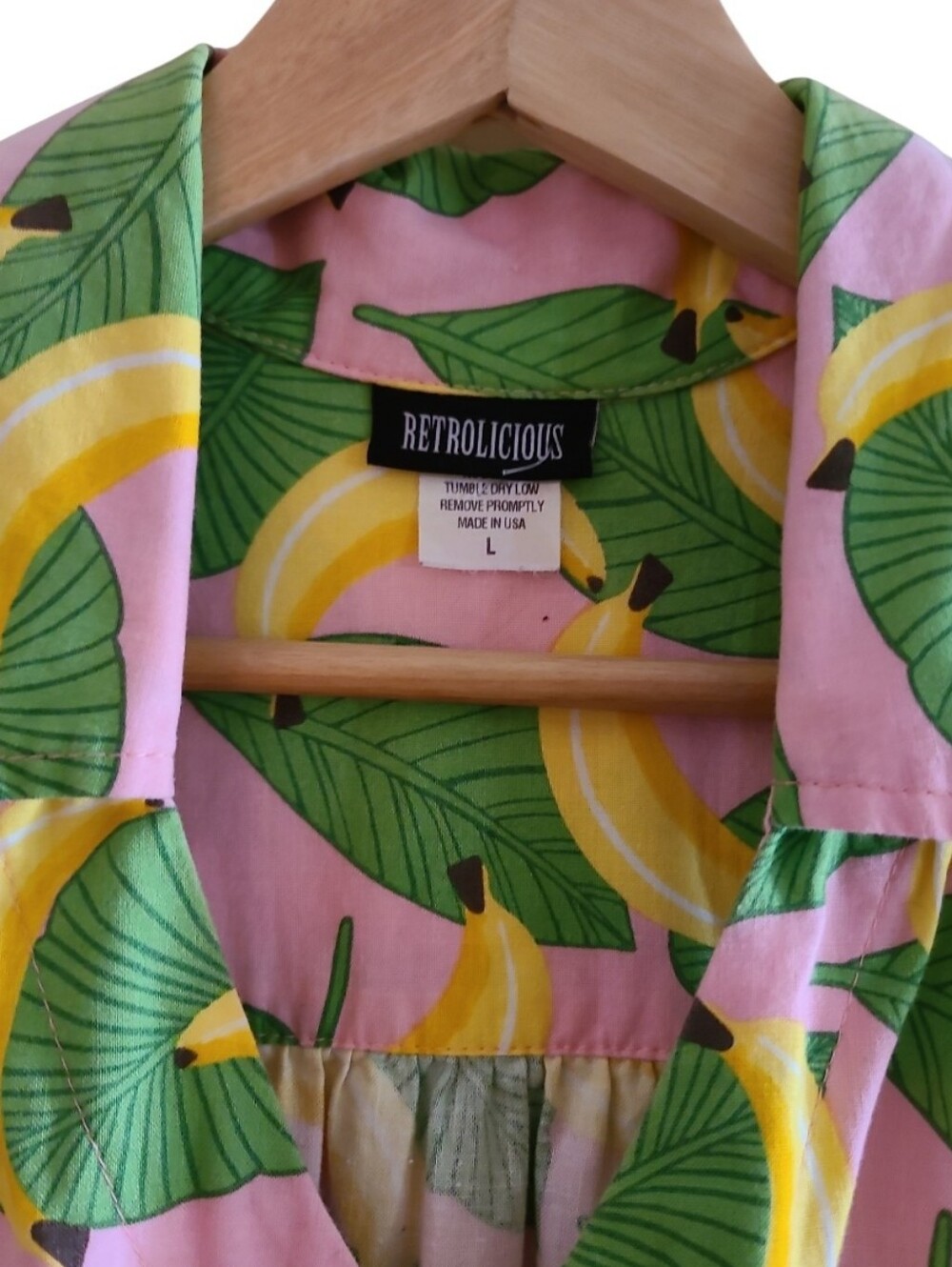 Retrolicious Banana Pattern Button Dress Green Yellow Retro Vintage-y Tie Waist - Picture 4 of 16